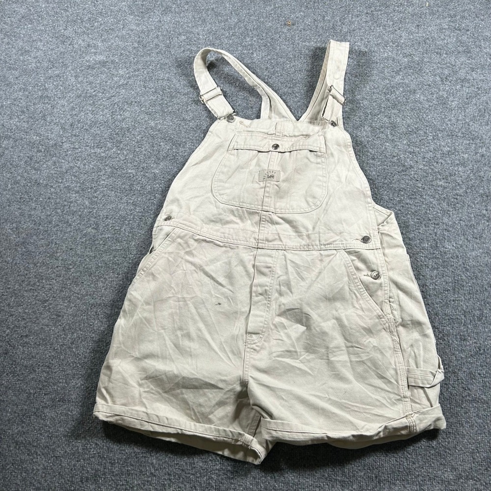 Lee Overall Shorts Womens Size 27 Tan Beige Cotton Canvas Utility Workwear Bibs